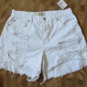NWT WE THE FREE People Cut-Off Shorts DISTRESSED White Denim BUTTON-FLY ,25
